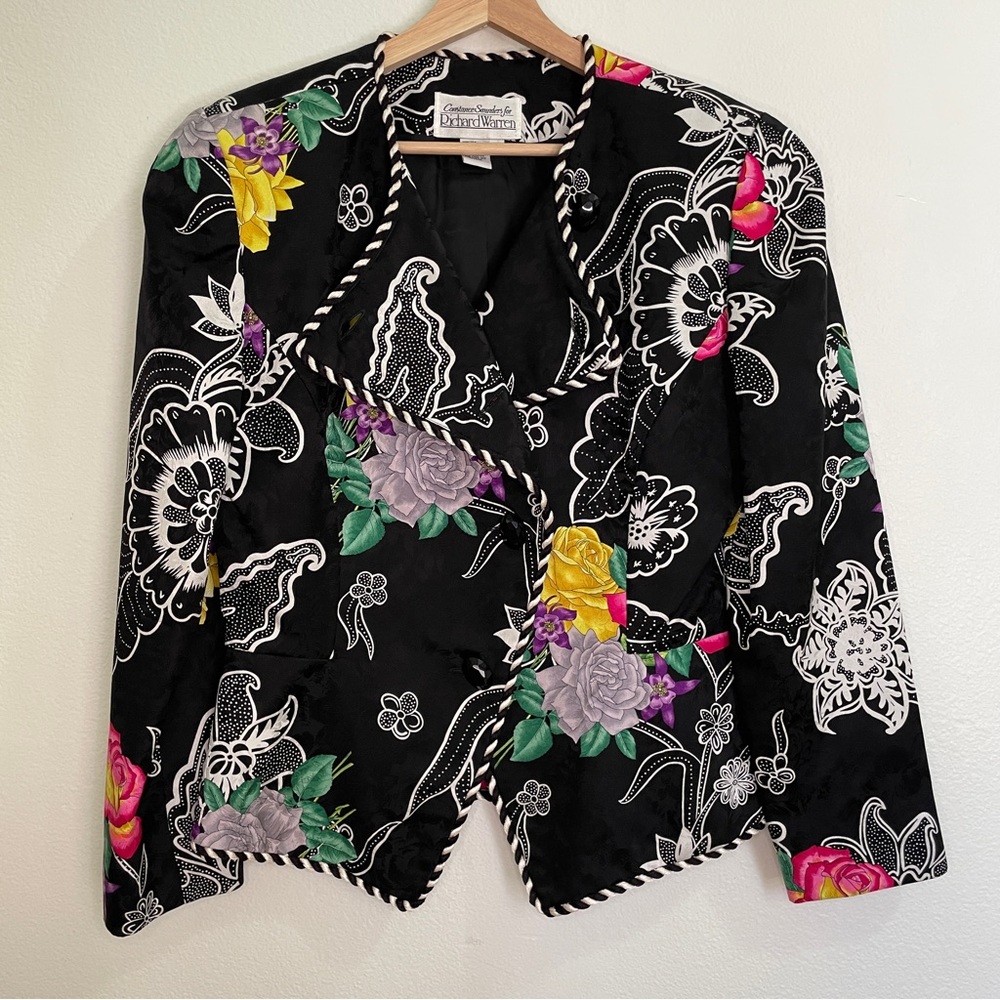 Vintage Rare Constance Saunders for Richard Warren 100% Silk Floral Blazer